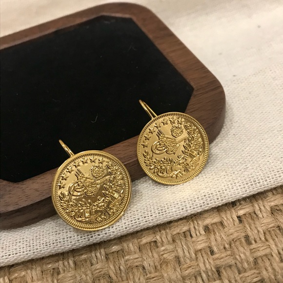Lira Earrings, Coin Earrings, Hook Coin Earrings , Middle East Jewelry, New - Picture 5 of 6